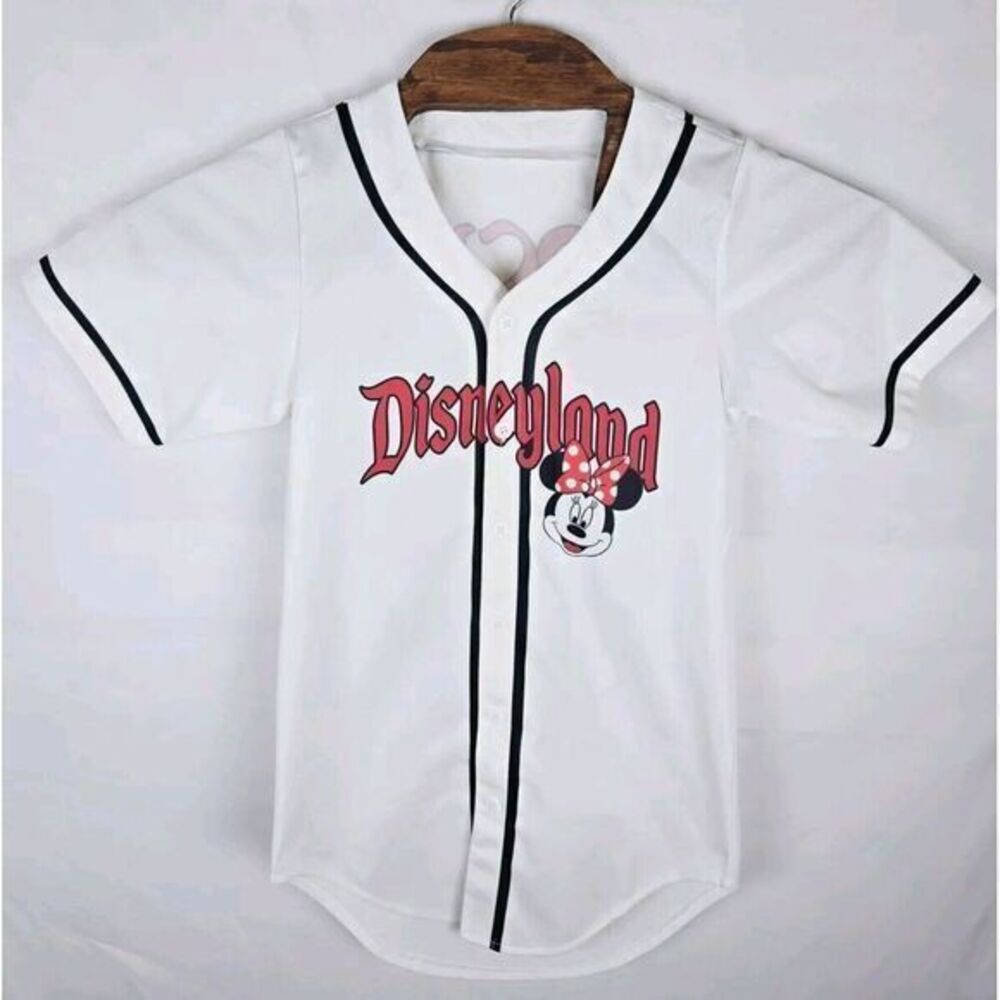 Walt Disney White Disneyland Minnie Mouse Baseball Shirt Jersey Size Small Rocky